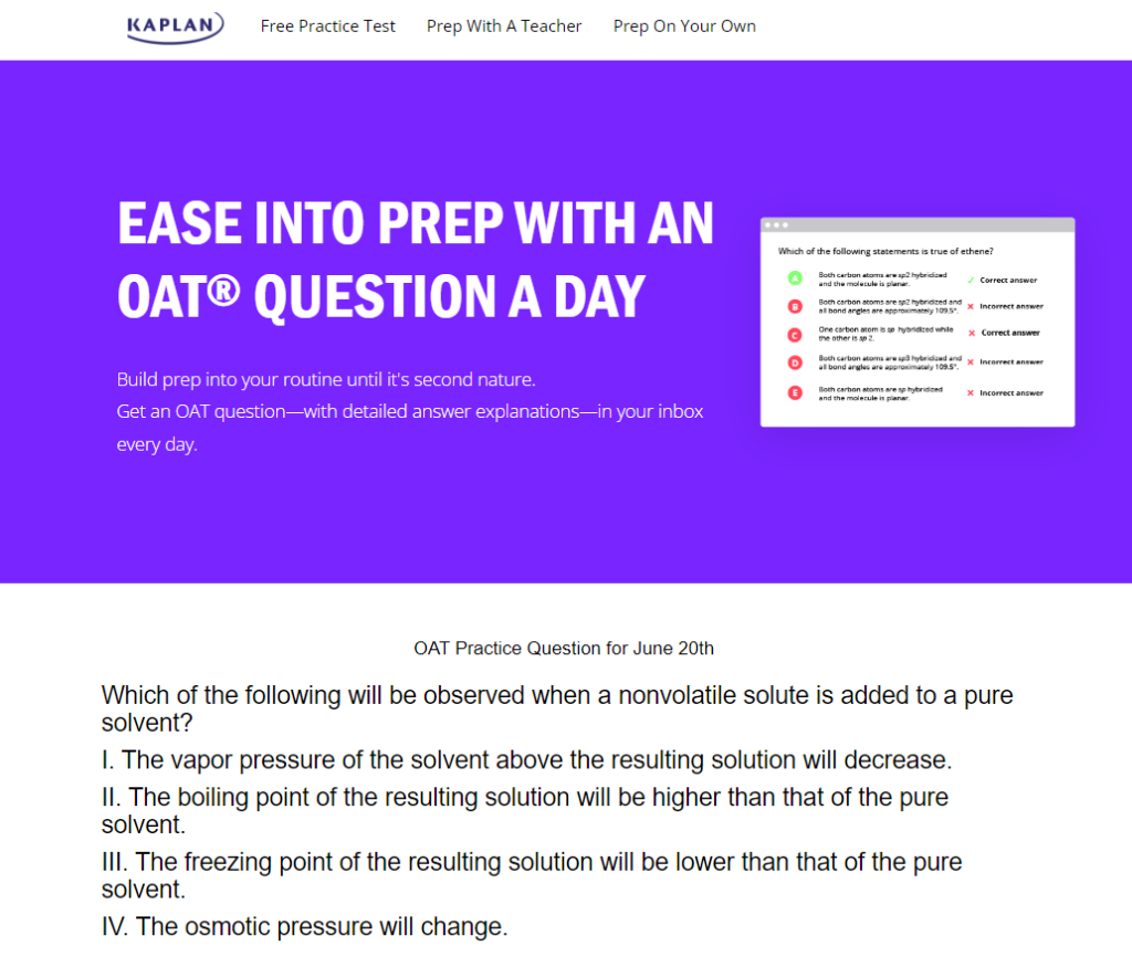 Kaplan OAT Question of the Day