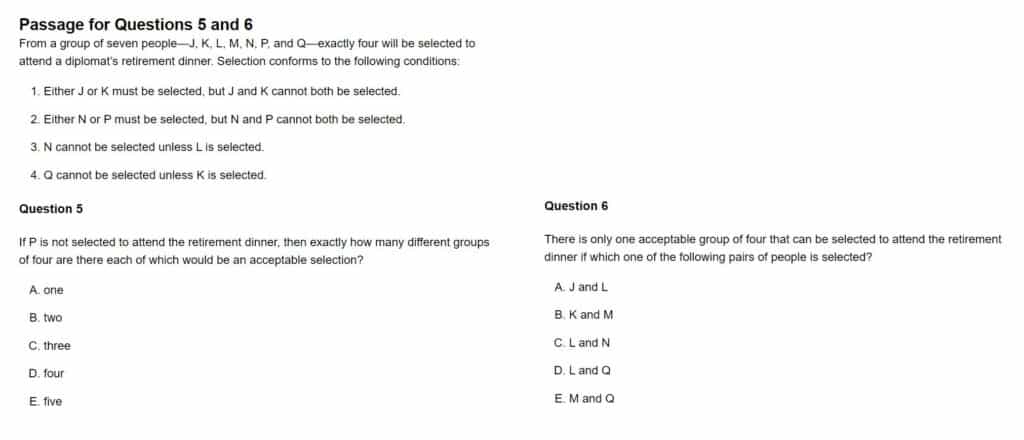 LSAT Analytical Reasoning Sample Question