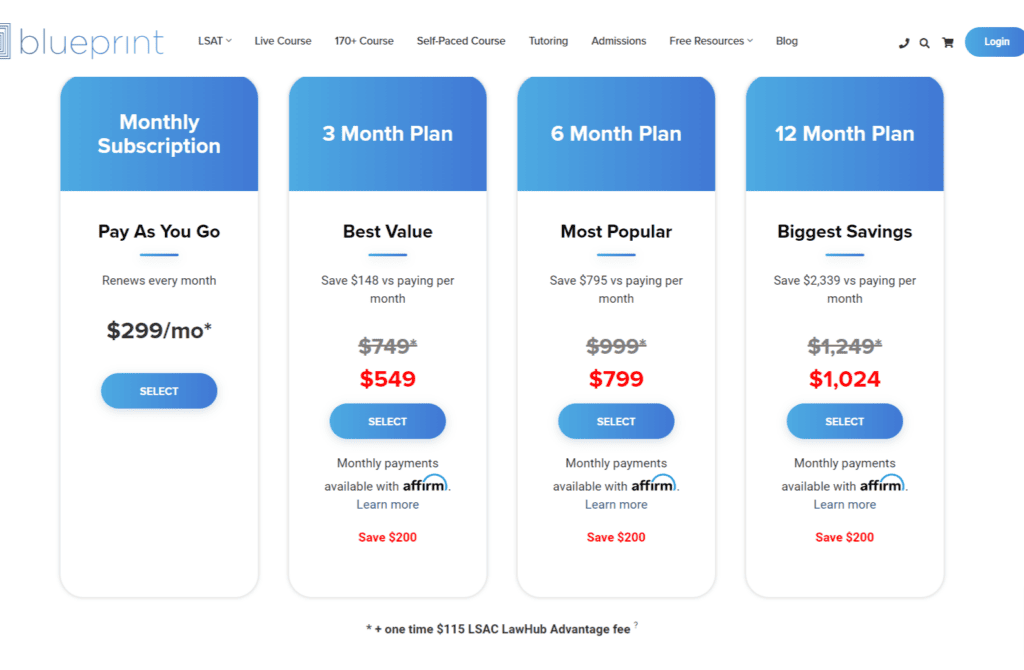 Blueprint LSAT Pricing