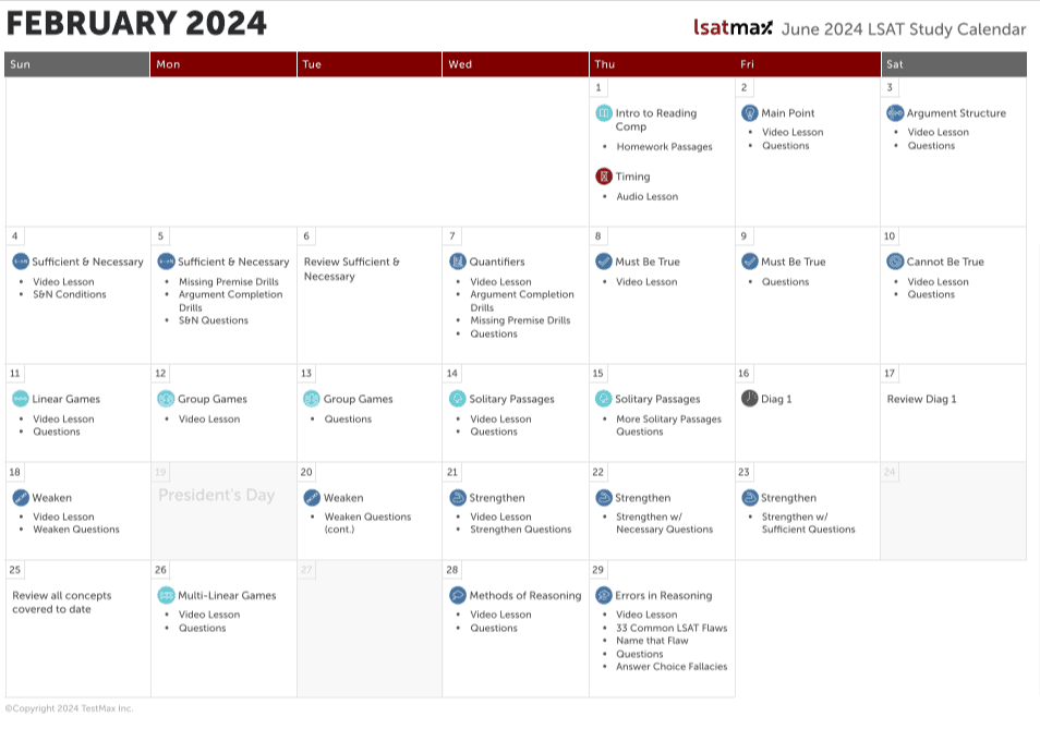 LSAT Max Study Calendar